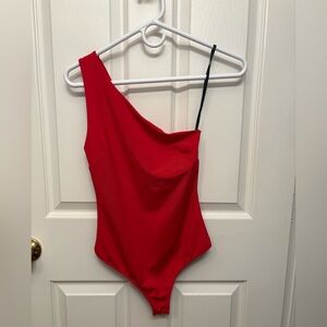 Free People Red One-Shoulder Bodysuit